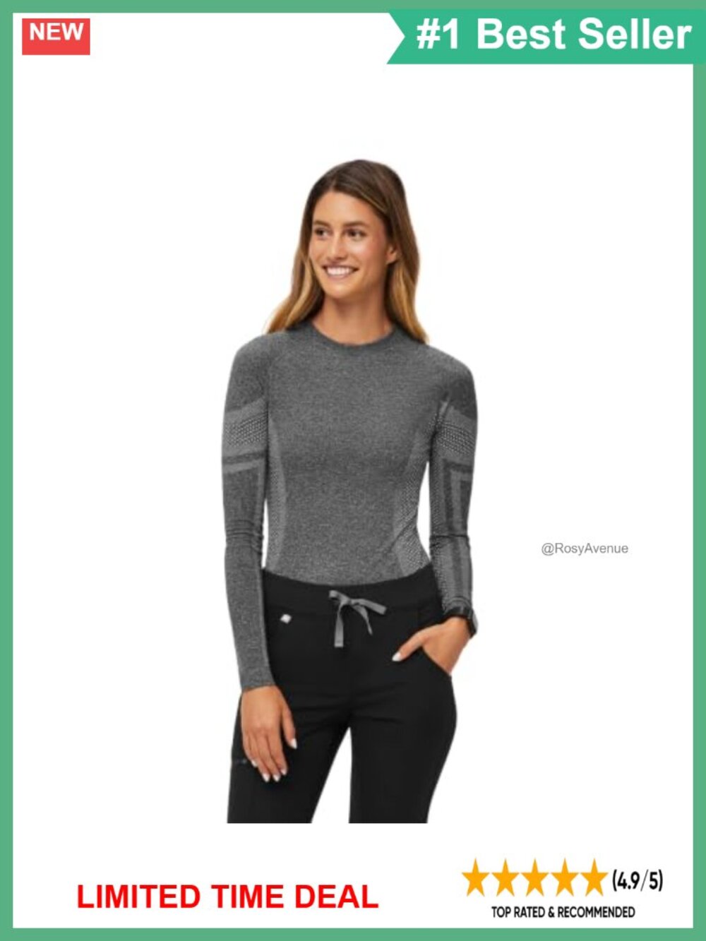 Slim Fit Seamless Long Sleeve Crewneck Underscrub Medical Scrub Top